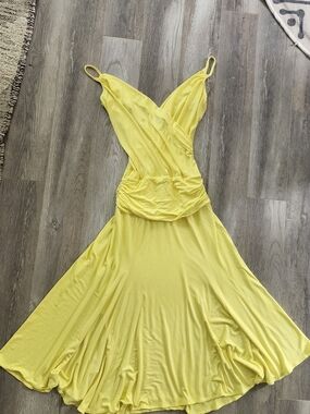 BCBGMaxAzria Lemon Yellow Wrap Style Spaghetti Strap Maxi Dress Small